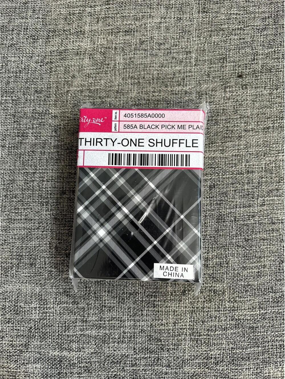 Thirty One Shuffle Deck of Playing Cards in Black Pick Me Plaid Inspirational